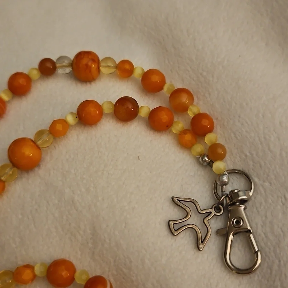 Handmade Agate Carnelian Citrine Glass Beaded Lanyard